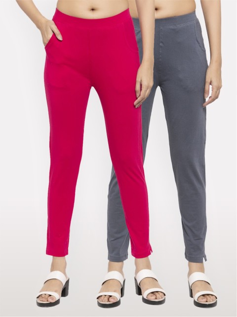 

NEUDIS Women Set of 2 Magenta & Grey Cotton Lycra Ankle Length Jeggings