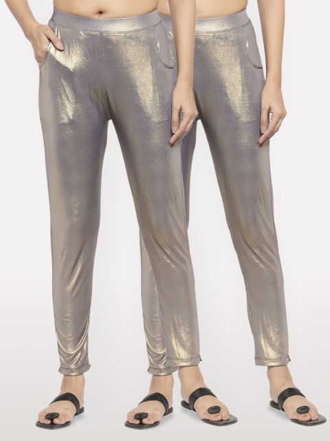 

NEUDIS Women Pack of 2 Copper-Toned Ankle Length Jeggings