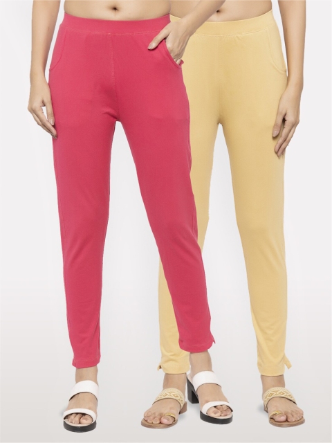 

NEUDIS Women Pack of 2 Pink & Beige Ankle Length Jeggings