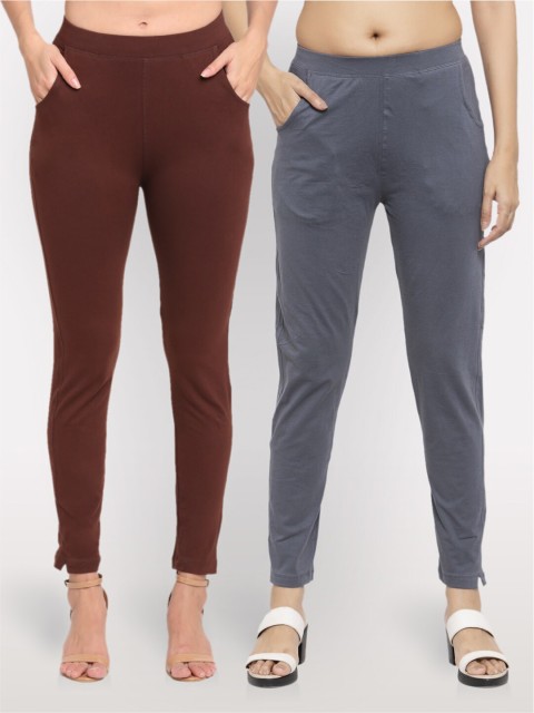 

NEUDIS Women Pack Of 2 Cotton Lycra Ankle Length Jeggings, Brown