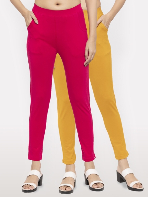 

NEUDIS Women Pack Of 2 Cotton Lycra Ankle Length Jeggings, Magenta