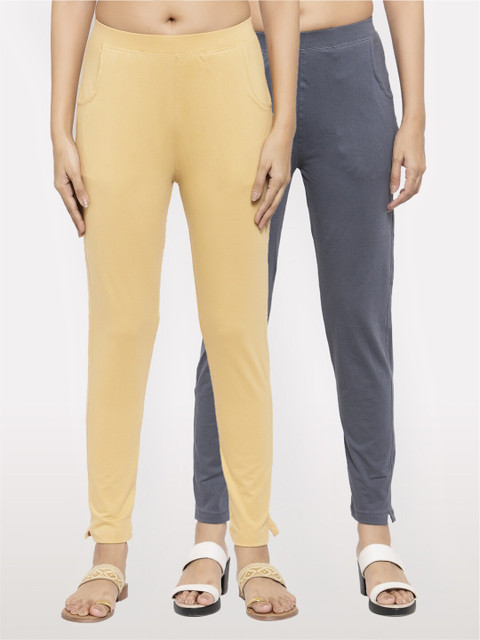 

NEUDIS Women Pack of 2 Beige and Grey Ankle Length Jeggings