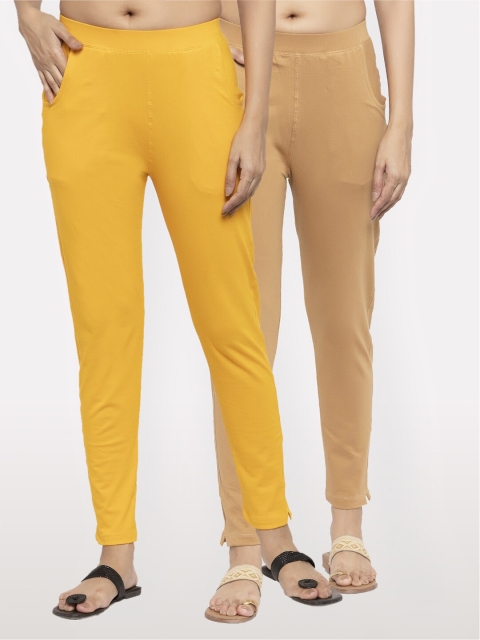 

NEUDIS Women Pack Of 2 Yellow & Beige Slim Fit Jeggings