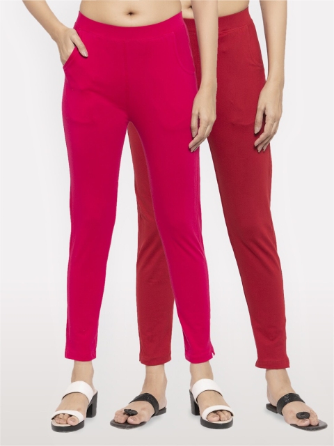 

NEUDIS Women Pack Of 2 Magenta & Maroon Cotton Ankle Length Jeggings