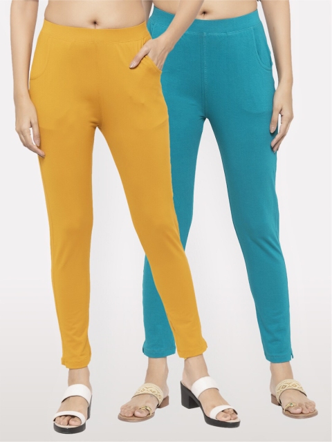 

NEUDIS Women Pack Of 2 Cotton Lycra Ankle Length Jeggings, Mustard