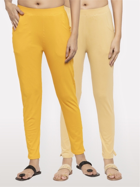 

NEUDIS Women Pack Of 2 Cotton Lycra Ankle Length Jeggings, Yellow