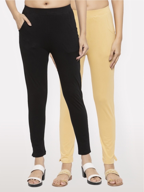 

NEUDIS Women Pack of 2 Black and Beige Ankle Length Jeggings