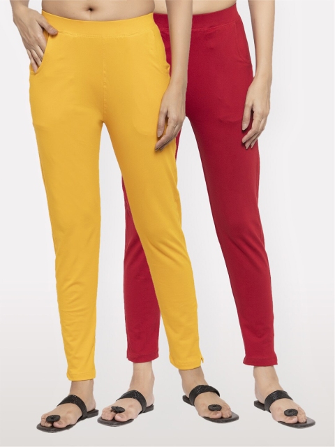 

NEUDIS Women Pack Of 2 Cotton Lycra Ankle Length Jeggings, Yellow