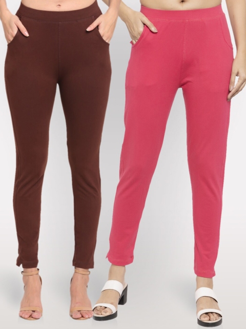 

NEUDIS Women Pack of 2 Brown & Pink Ankle Length Jeggings