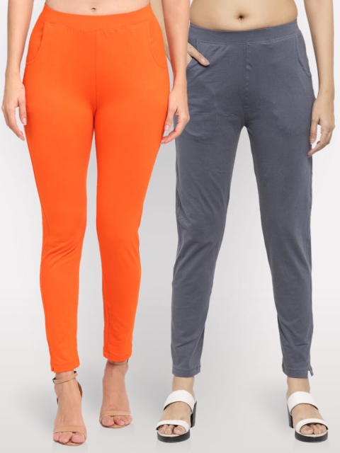 

NEUDIS Women Pack Of 2 Cotton Lycra Ankle Length Jeggings, Orange