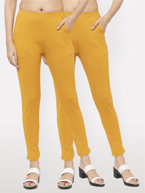 

NEUDIS Women Pack Of 2 Mustard Yellow Slim Fit Jeggings