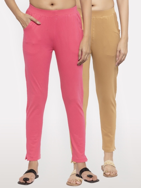 

NEUDIS Women Pink & Beige Pack of 2 Ankle Length Jeggings