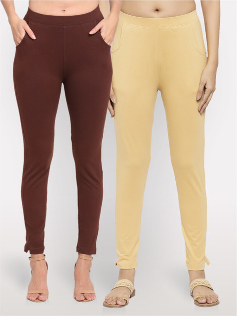 

NEUDIS Women Set of 2 Brown & Skin Cotton Lycra Ankle Length Jeggings