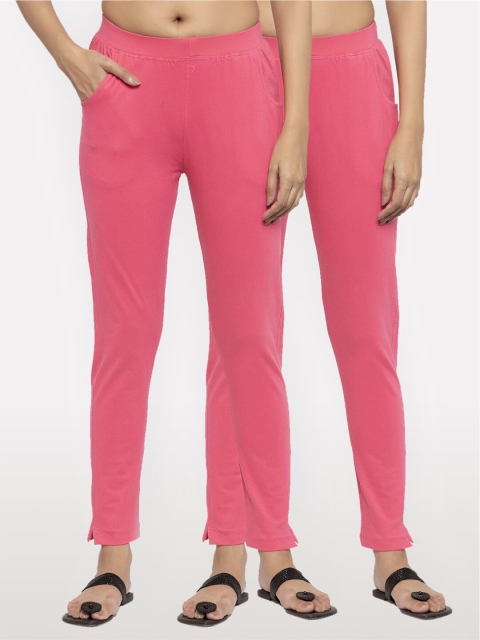 

NEUDIS Women Set of 2 Pink Cotton Lycra Ankle Length Jeggings