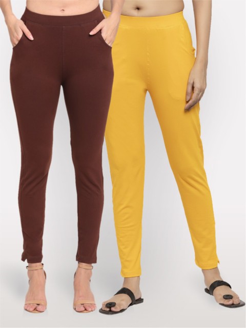 

NEUDIS Women Pack Of 2 Cotton Lycra Ankle Length Jeggings, Brown