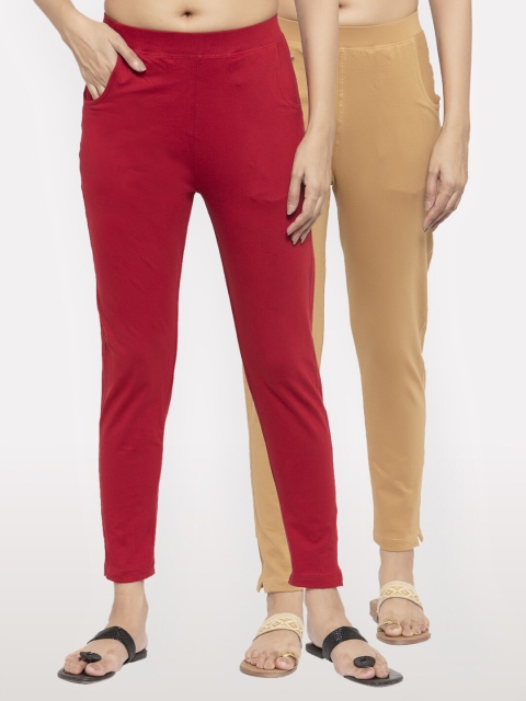 

NEUDIS Women Set of 2 Cotton Lycra Ankle Length Leggings, Maroon