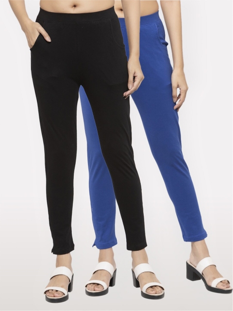 

NEUDIS Women Pack Of 2 Cotton Lycra Ankle Length Jeggings, Black
