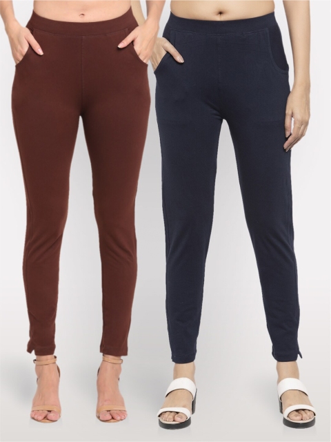 

NEUDIS Women Pack Of 2 Cotton Lycra Ankle Length Jeggings, Brown