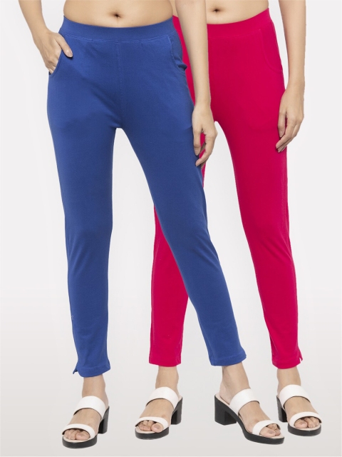 

NEUDIS Women Pack Of 2 Royal Blue & Majenta Cotton Ankle Length Jeggings
