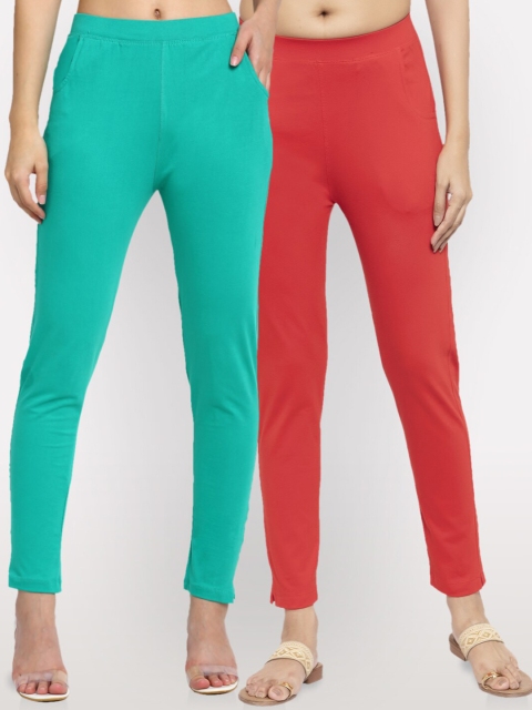 

NEUDIS Women Pack Of 2 Green & Red Slim Fit Jeggings