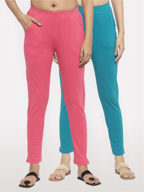 

NEUDIS Women Pack Of 2 Cotton Lycra Ankle Length Jeggings, Pink