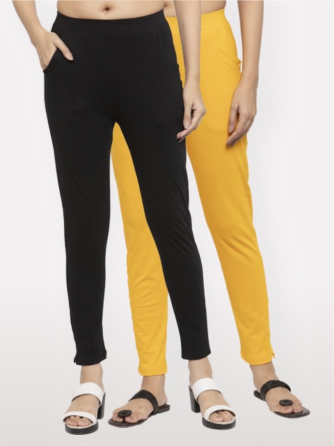 

NEUDIS Women Pack Of 2 Black & Yellow Slim Fit Jeggings
