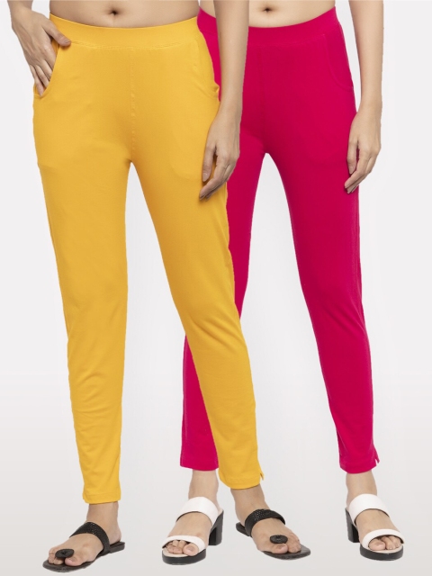 

NEUDIS Women Pack of 2 Yellow and Pink Ankle Length Jeggings