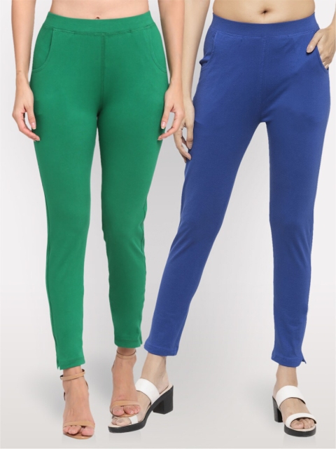

NEUDIS Women Pack of 2 Blue & Green Ankle Length Jeggings