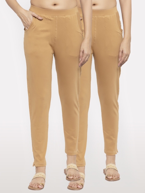 

NEUDIS Women Pack Of 2 Beige Cotton Lycra Ankle Length Jeggings