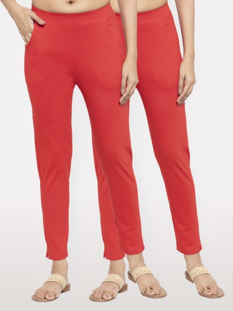 

NEUDIS Women Set of 2 Red Solid Ankle Length Jeggings