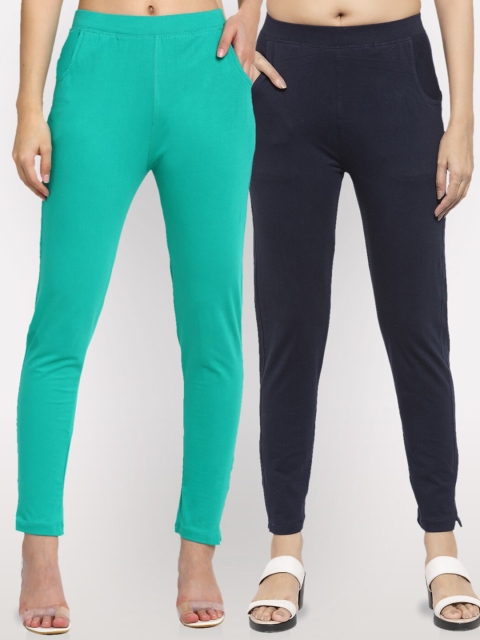 

NEUDIS Women Pack Of 2 Cotton Lycra Ankle Length Jeggings, Teal