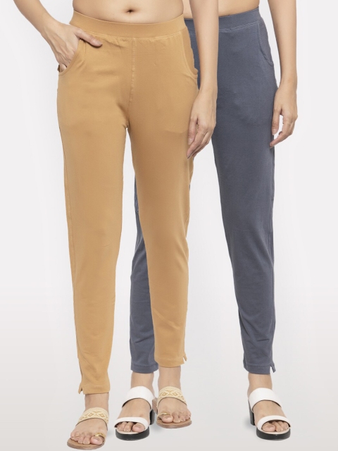 

NEUDIS Women Pack of 2 Beige and Grey Ankle Length Jeggings