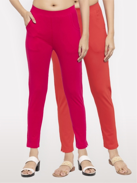 

NEUDIS Women Pack of 2 Majenta & Red Ankle Length Jeggings, Magenta