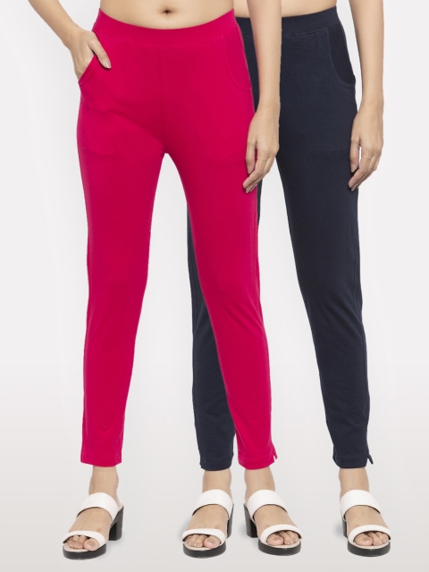 

NEUDIS Women Set of 2 Majenta and Navy Blue Cotton Lycra Ankle Length Jeggings, Magenta
