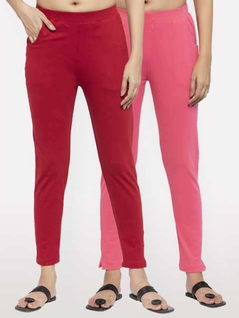 

NEUDIS Women Set of 2 Cotton Lycra Ankle Length Leggings, Maroon