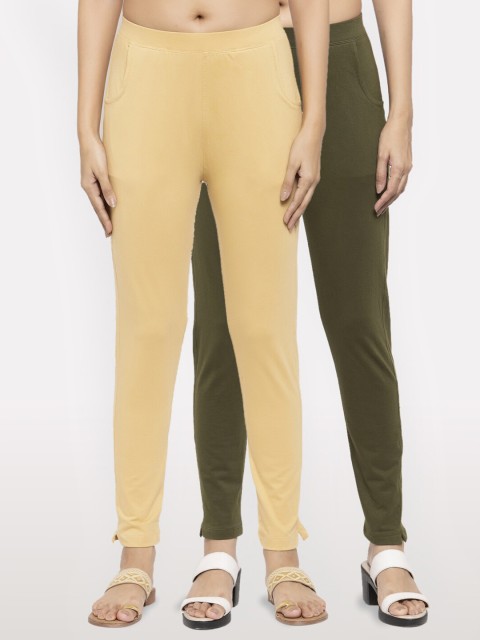 

NEUDIS Women Pack Of 2 Cotton Lycra Ankle Length Jeggings, Beige