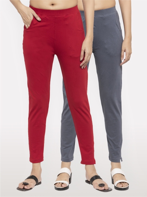 

NEUDIS Women Packof 2 Maroon & Grey Ankle Length Jeggings
