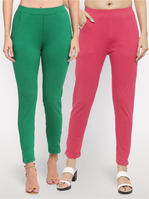 

NEUDIS Women Pack Of 2 Cotton Lycra Ankle Length Jeggings, Green