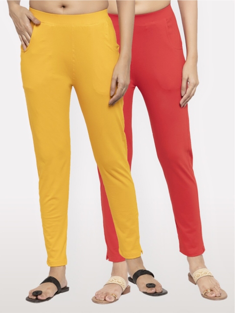 

NEUDIS Women Pack Of 2 Yellow & Red Slim Fit Jeggings