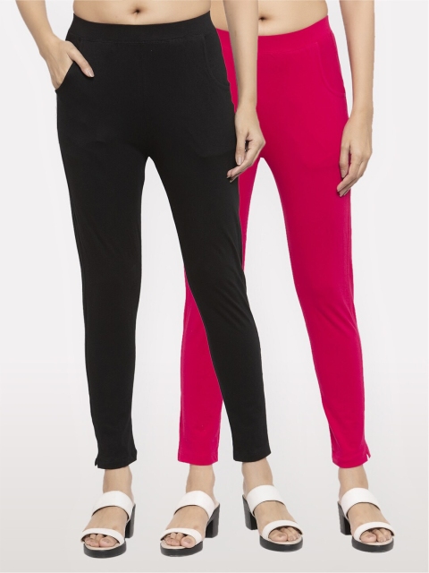

NEUDIS Women Set of 2 Cotton Lycra Ankle Length Leggings, Black