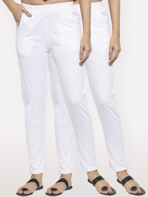 

NEUDIS Women Pack Of 2 White Solid Slim-Fit Ankle-Length Leggings