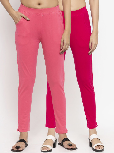 

NEUDIS Women Pack Of 2 Solid Slim-Fit Ankle-Length Leggings, Magenta