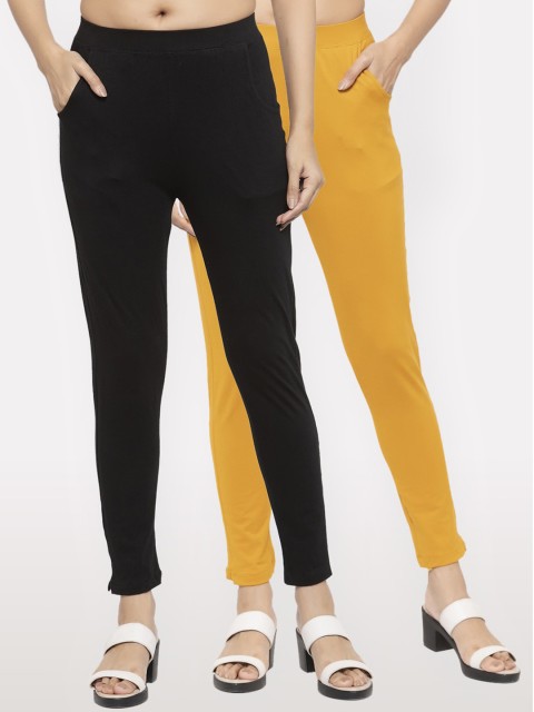 

NEUDIS Woman Pack Of 2 Solid Ankle-Length Slim-Fit Leggings, Black