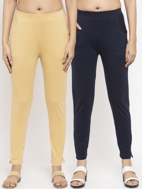 

NEUDIS Women Pack Of 2 Solid Slim-Fit Ankle-Length Leggings, Navy blue