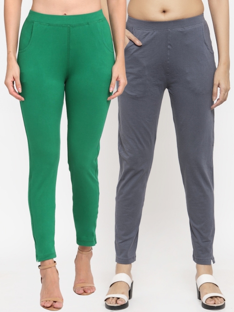 

NEUDIS Women Pack Of 2 Solid Slim-Fit Ankle-Length Leggings, Green