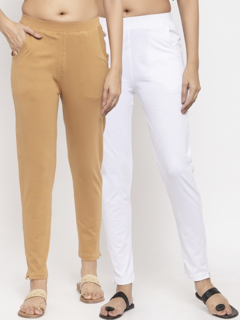 

NEUDIS Women Pack Of 2 Solid Slim-Fit Ankle-Length Leggings, White