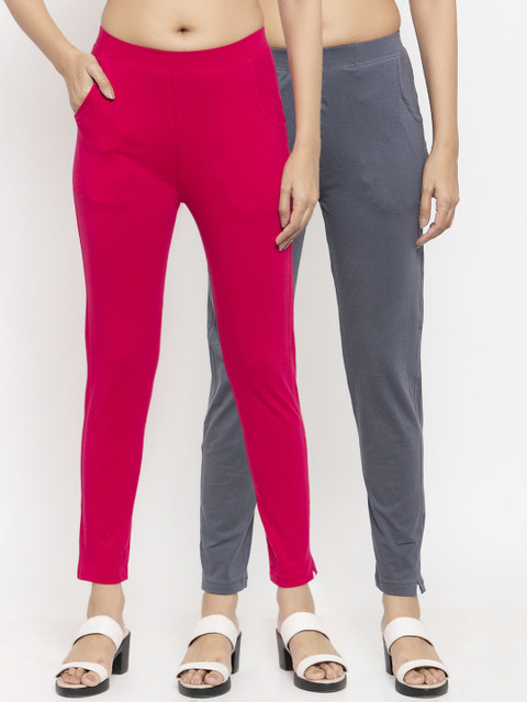 

NEUDIS Women pack of 2 Solid Slim Fit Ankle Length Legging, Magenta