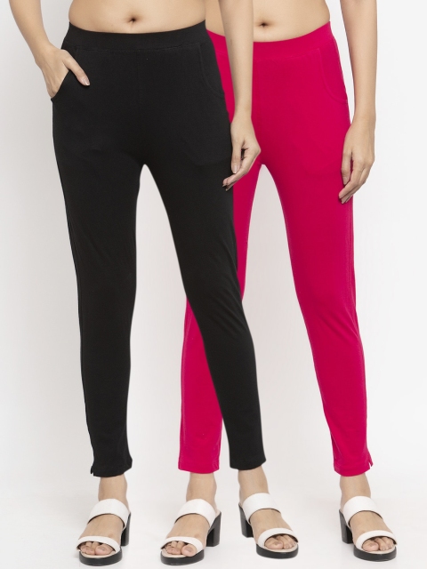 

NEUDIS Women Pack Of 2 Solid Slim-Fit Ankle-Length Leggings, Black