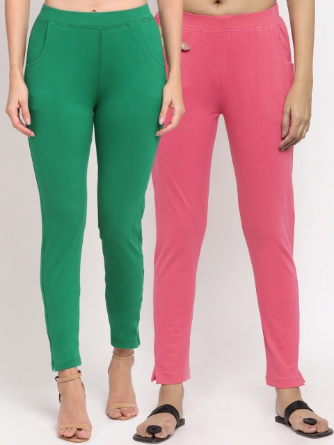 

NEUDIS Women Pack Of 2 Solid Slim-Fit Ankle-Length Leggings, Green