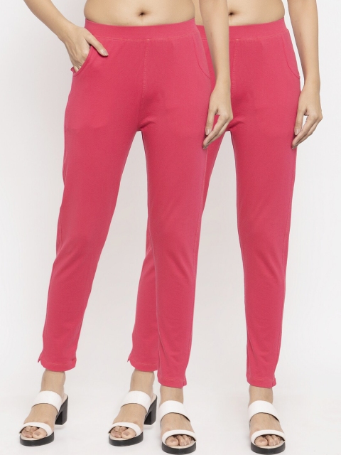 

NEUDIS Women Pack Of 2 Pink Solid Slim-Fit Ankle-Length Leggings